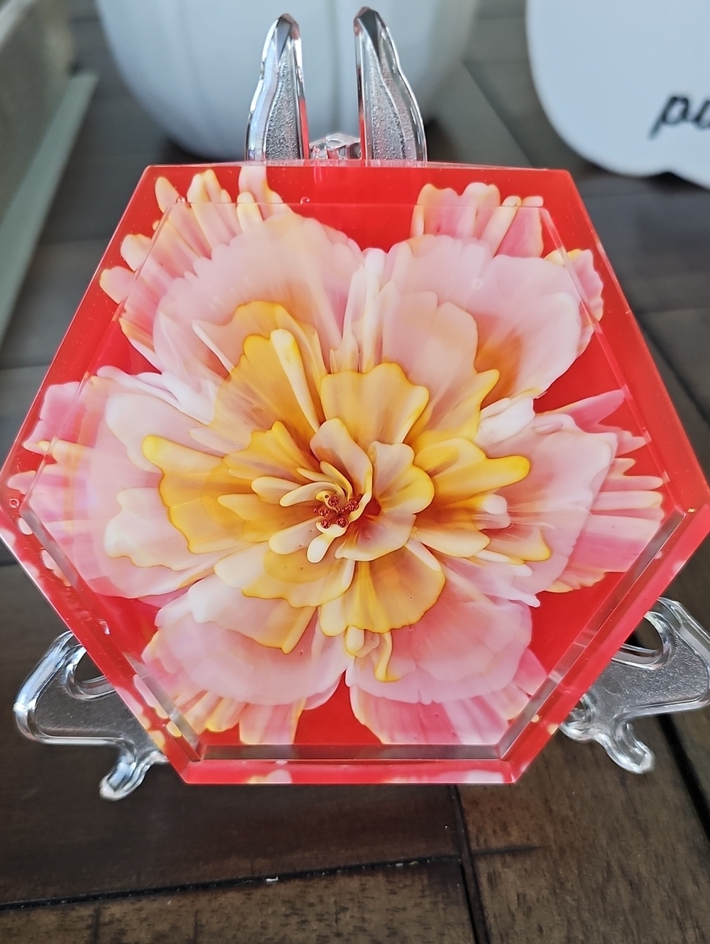 Handcrafted Red and Yellow Floral Resin Dish/Coaster